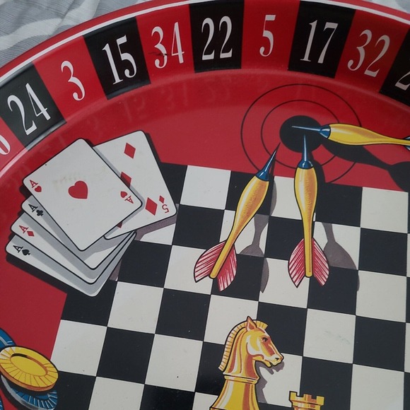 Vintage Game Room Serving Metal Tray 13" D - Picture 2 of 4